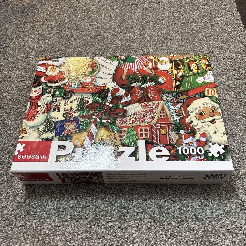 Seesaw Christmas Retro Santa Frosty Oh What Fun 1000pc Jigsaw Puzzle Collage Art